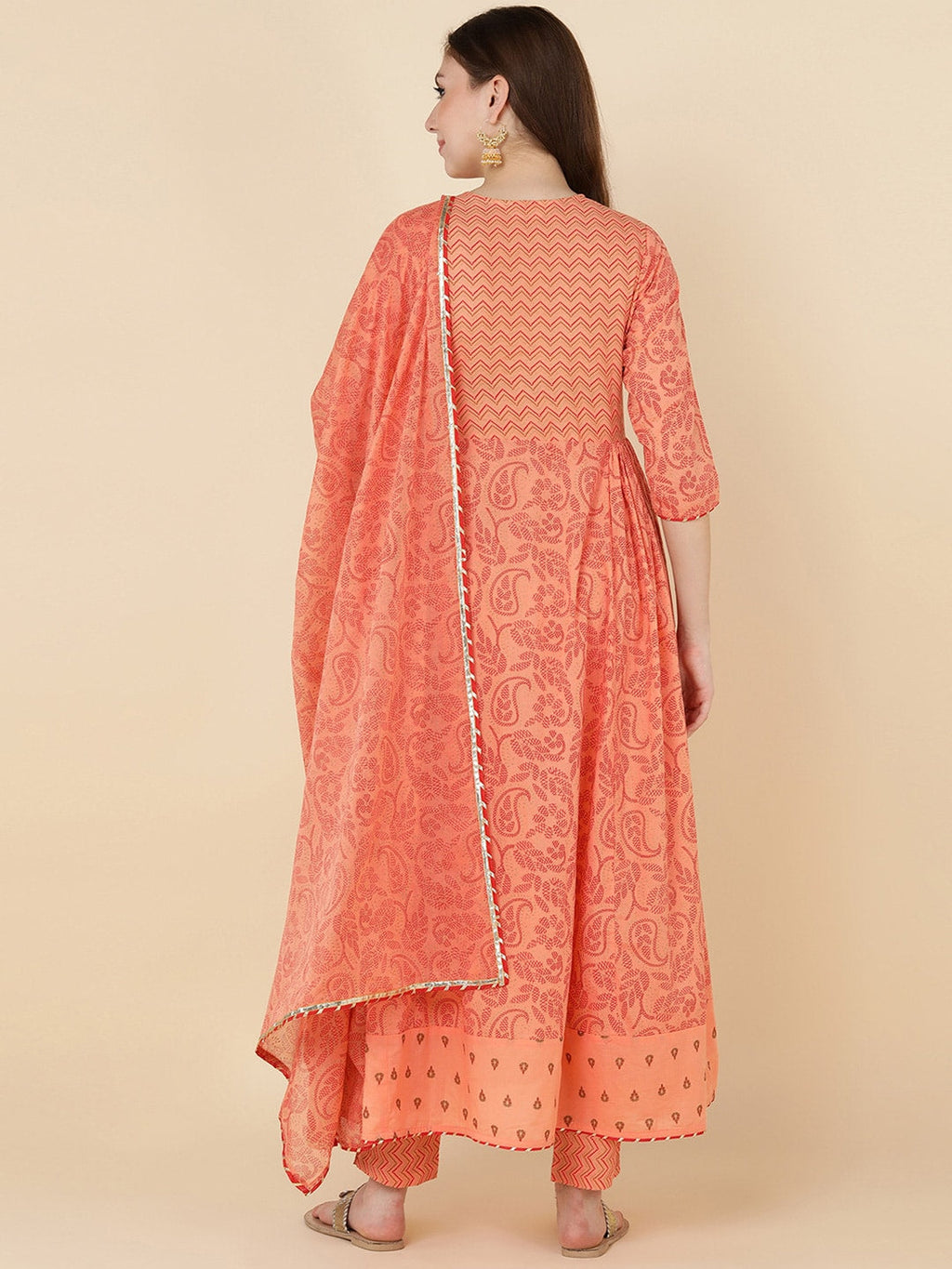 HERE&NOW Women Orange Embroidered Pure Cotton Kurta with Trousers & With Dupatta | Grocsy