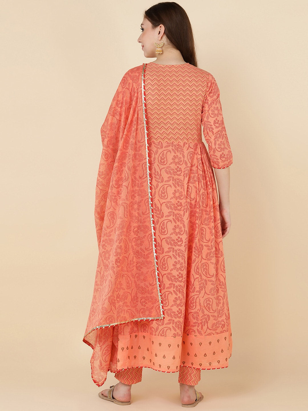 HERE&NOW Women Orange Embroidered Pure Cotton Kurta with Trousers & With Dupatta | Grocsy
