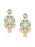 Shoshaa Green & Gold-Polished Kundan Studded Contemporary Jhumkas Earrings | Grocsy