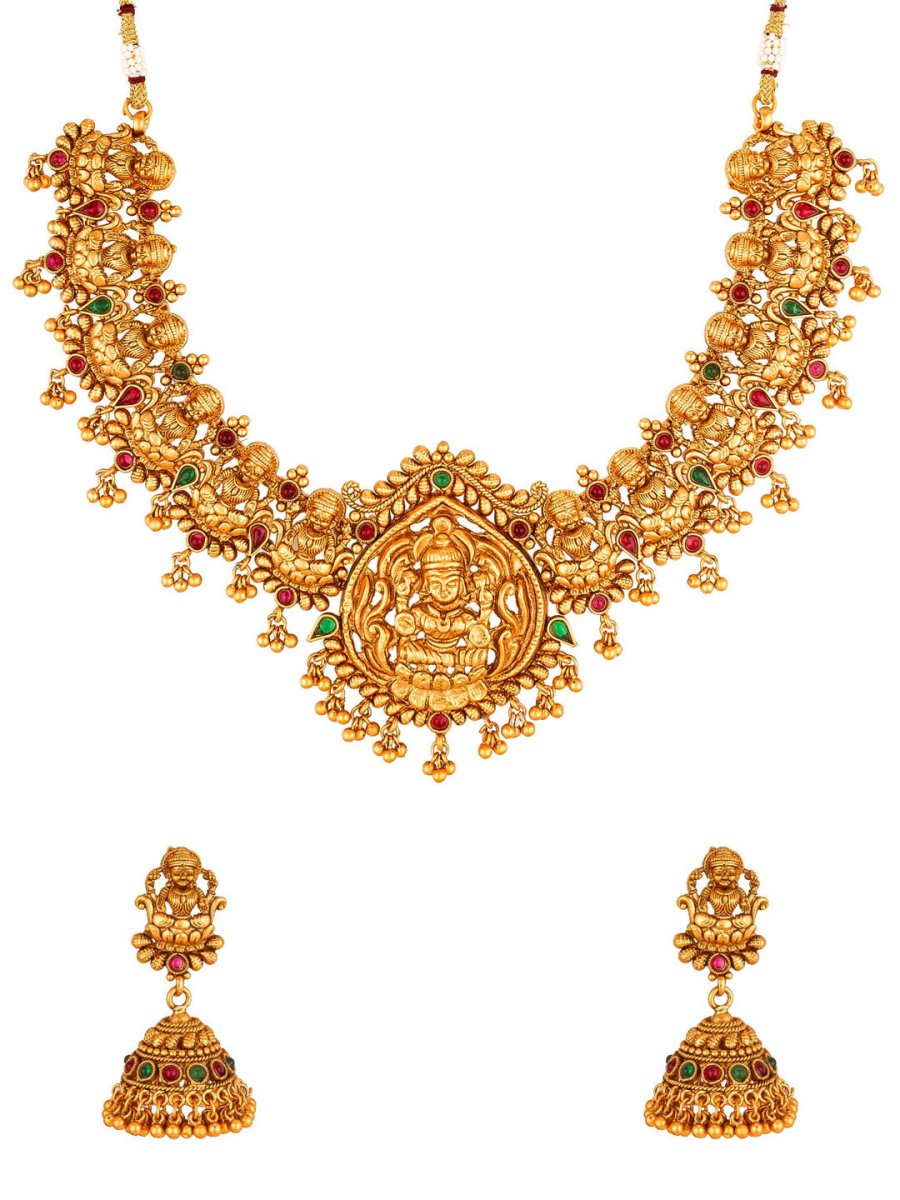 Aadita Women Gold-Toned & Plated Temple Choker Jewellery Set | Grocsy