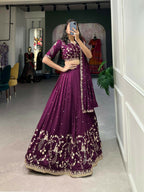 Vastranavya Vichitra Silk Sequins And Thread Embroidery Work Lehenga Choli - Wine | Grocsy
