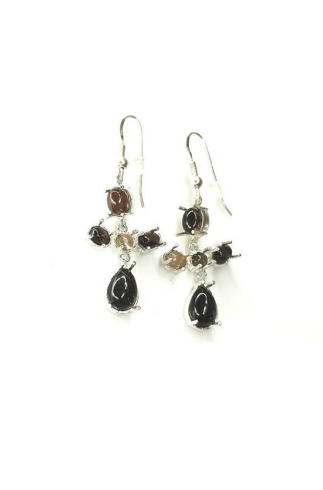 Bling Accessories Smokey Topaz Semi Precious Natural Stone Earrings | Grocsy