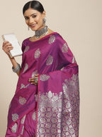 Saree Mall Magenta & Silver-Toned Floral Silk Blend Dharmavaram Saree | Grocsy
