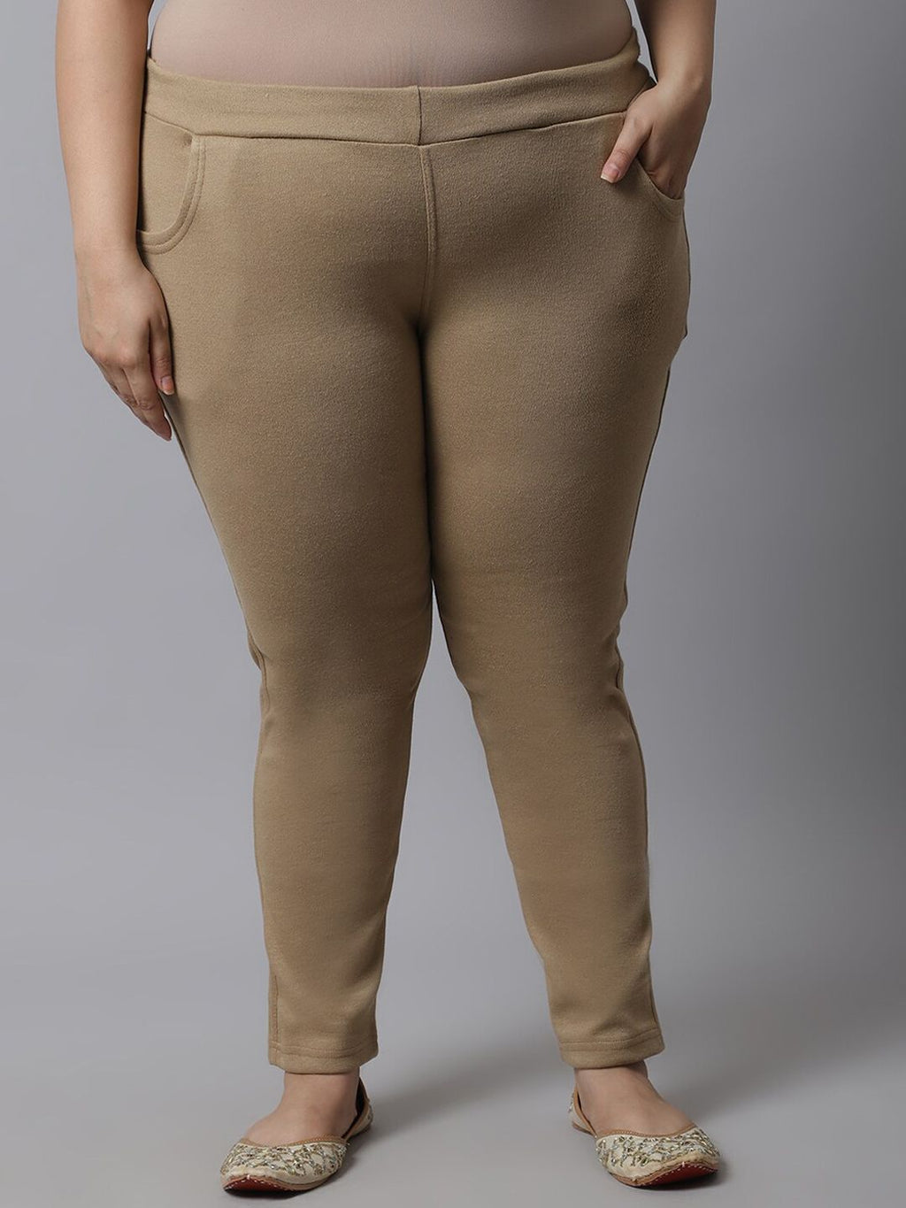 TAG 7 Women Plus size Beige Solid Ankle-Length Leggings | Grocsy
