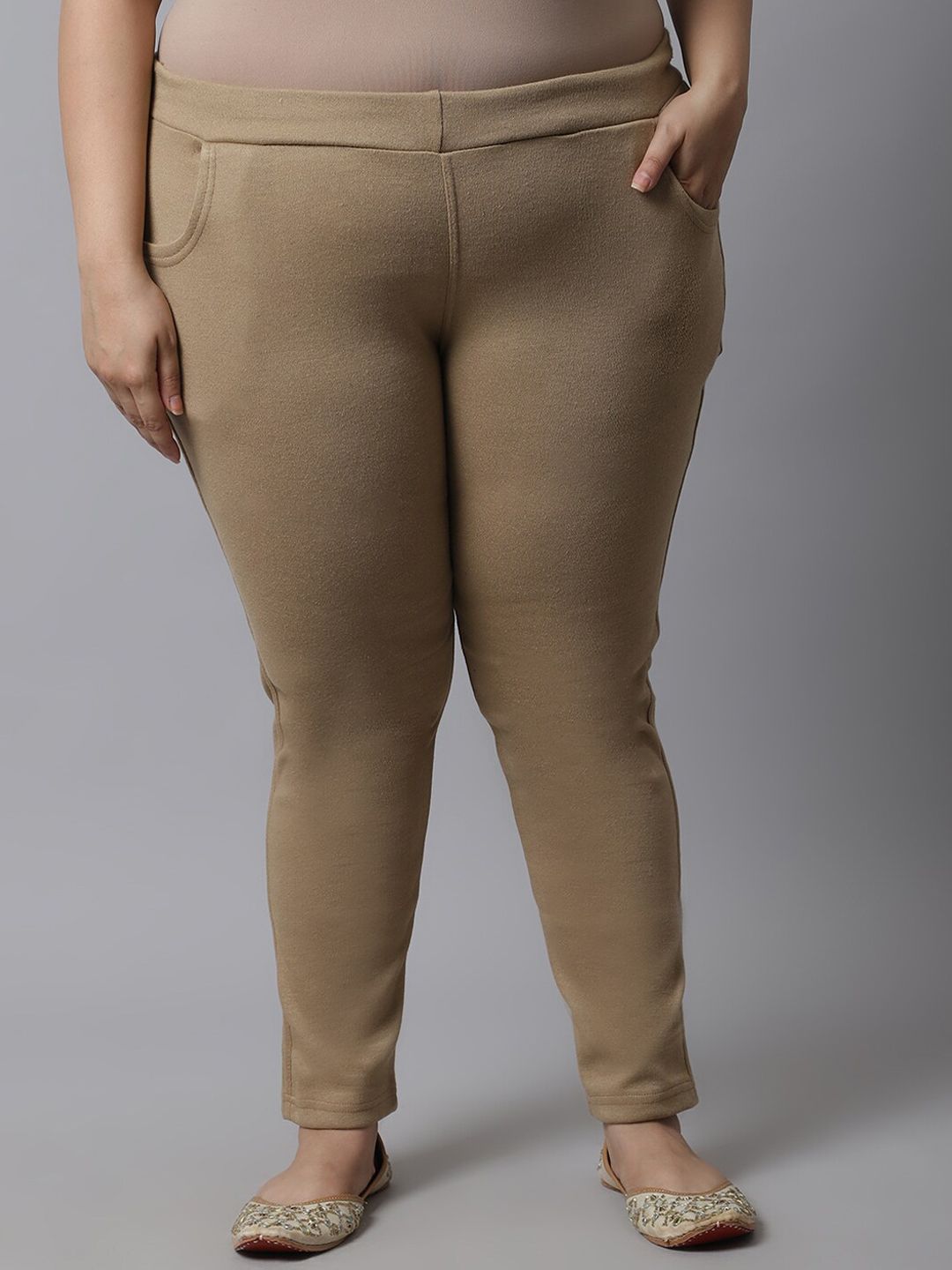 TAG 7 Women Plus size Beige Solid Ankle-Length Leggings | Grocsy