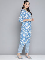 HERE&NOW Women Ethnic Motifs Printed Kantha Work Kurta With Trousers | Grocsy