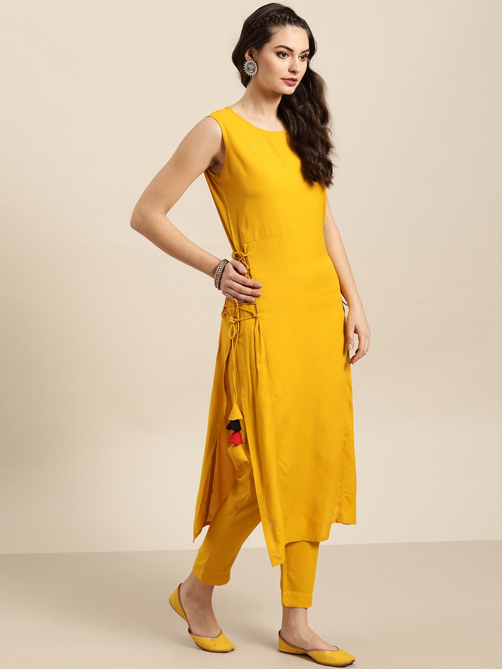 Sangria Women Yellow Solid Straight Kurta | Grocsy