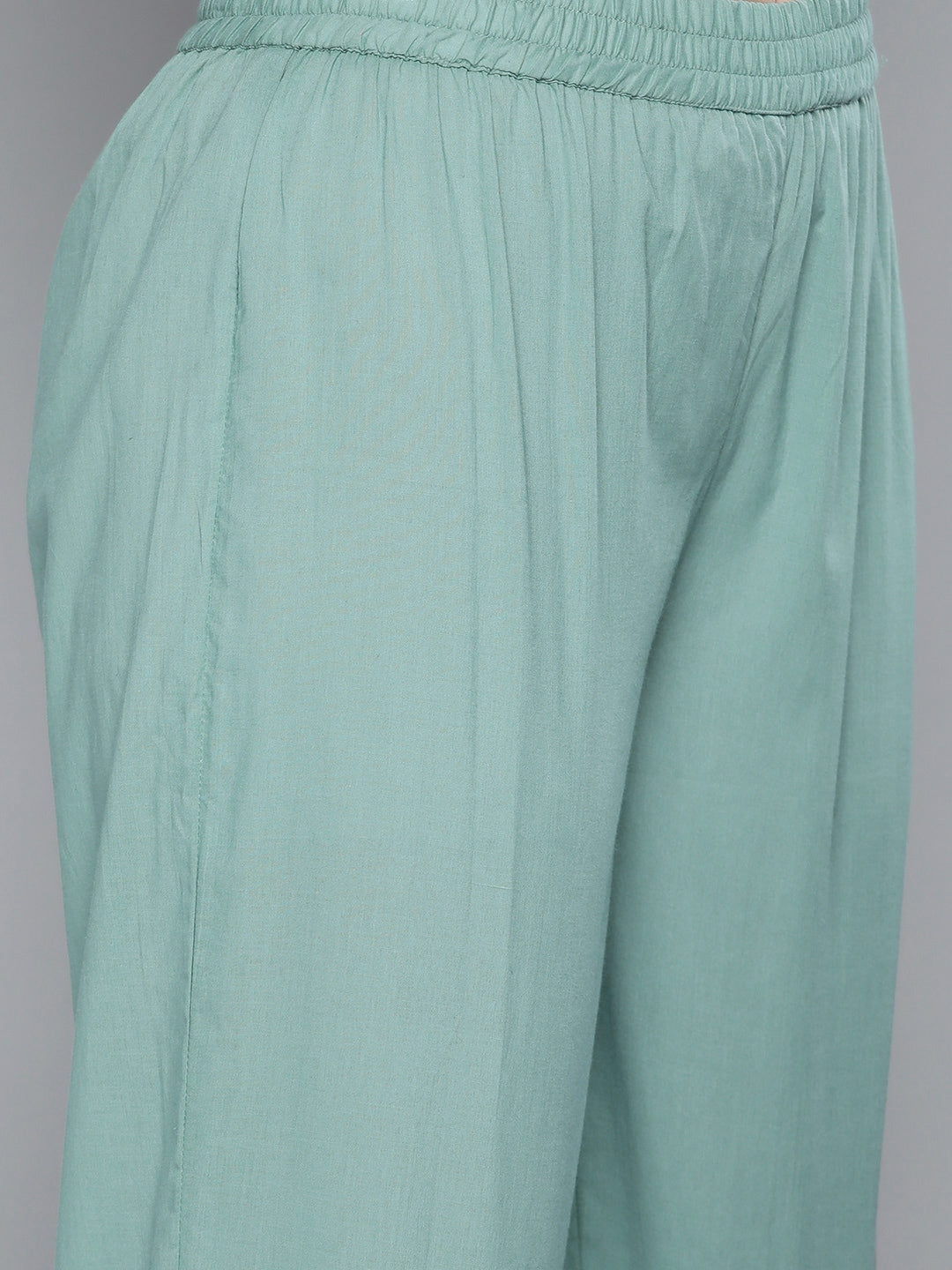 HERE&NOW Women Ethnic Motifs Embroidered Mirror Work Pure Cotton Kurta With Trousers | Grocsy