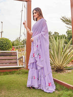 Tikhi Imli Printed Ruffle Saree With Mirror Embroidered Work Blouse | Grocsy