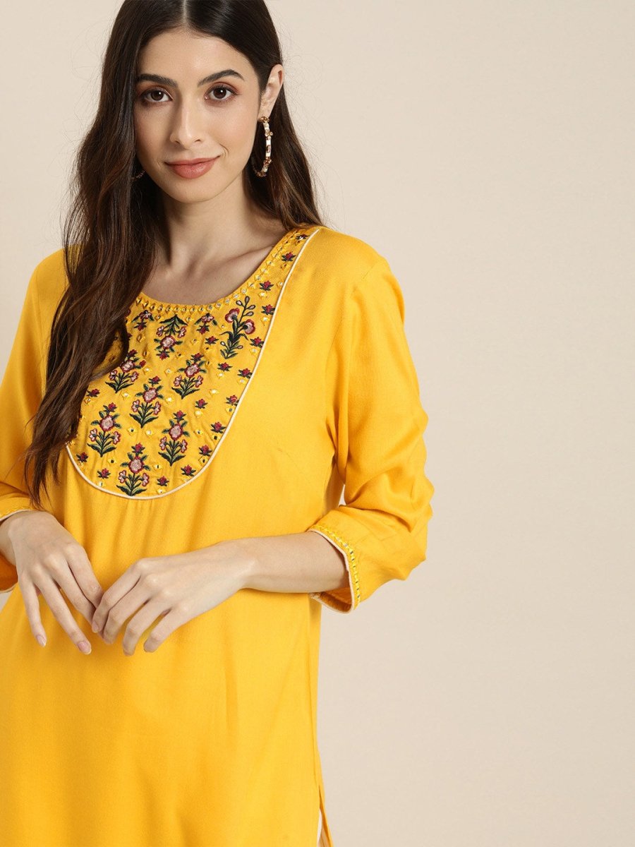 All About You Women Yellow & Beige Embroidered Kurta with Palazzos | Grocsy