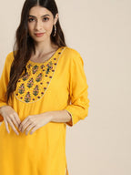 All About You Women Yellow & Beige Embroidered Kurta with Palazzos | Grocsy