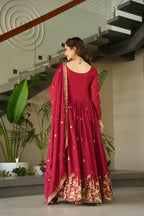 Teeya Creation Maroon Color Chinon Silk Party Wear Long Gown | Grocsy