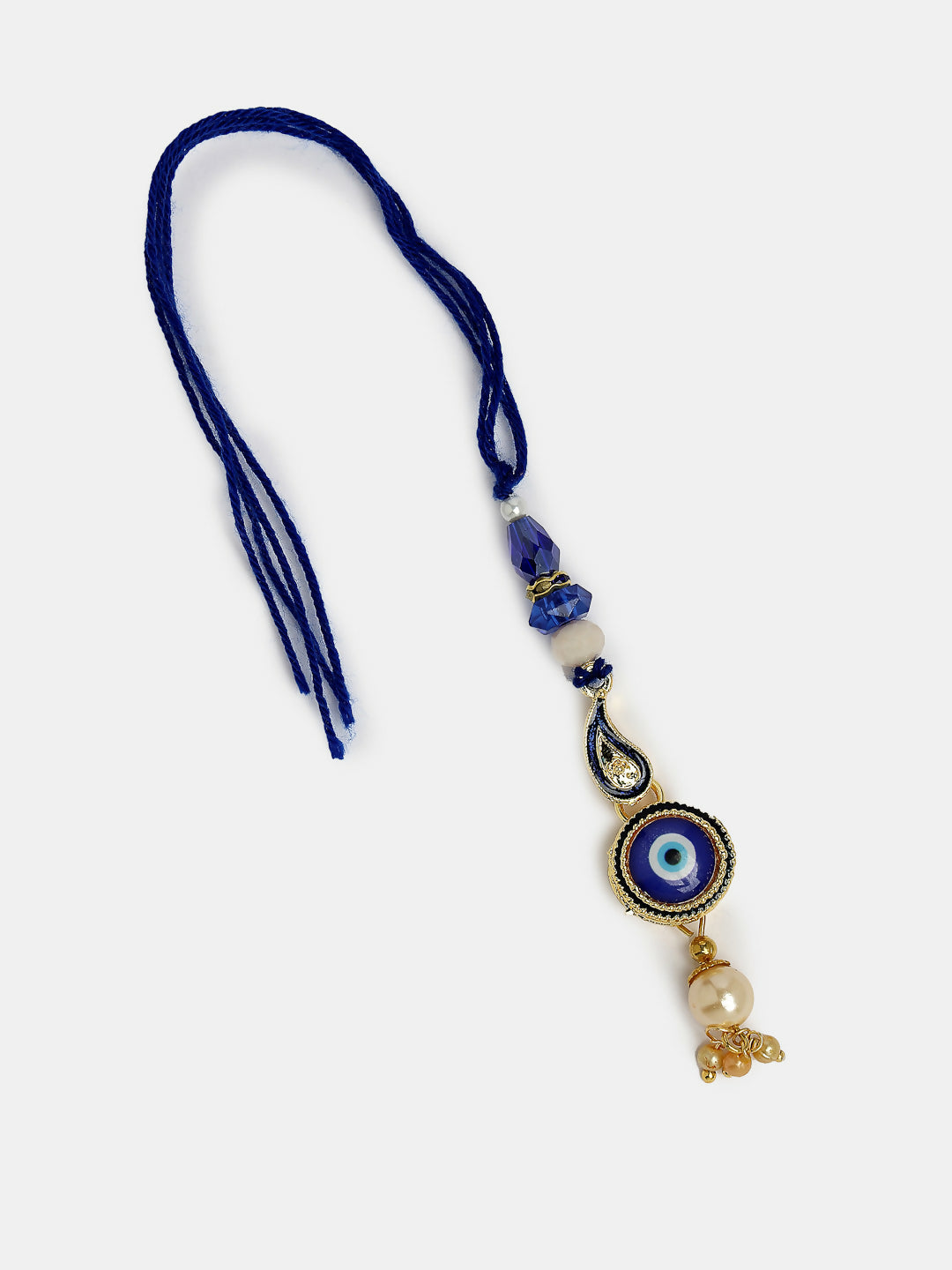 NVR Women & Men Set of 2 Blue Evil Eye Beaded Bhaiya Bhabhi Rakhi With Roli Chawal & Chocolate | Grocsy