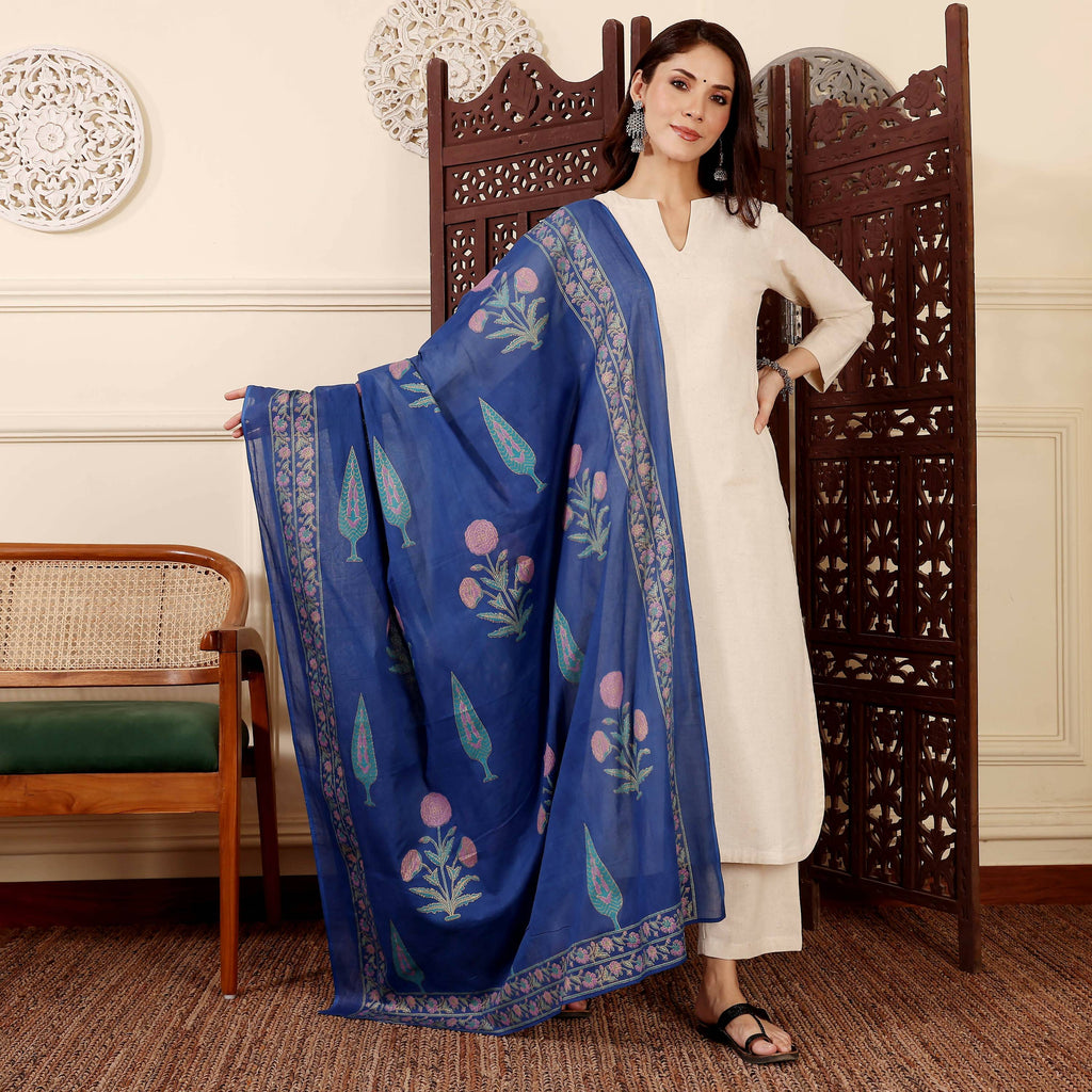 The52 Women's Gorgeous Solid Chanderi Silk Fabric Straight Kurta Pant and Dupatta Set-Off White | Grocsy