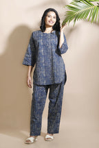 Breathables Blue Abstract Cotton Kurta & Pant Co-Ord Set | Grocsy