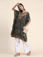 HOUSE OF KARI Ethnic Motifs Printed Chikankari Embroidery Cotton Kaftan Kurta | Grocsy
