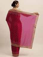 kasee Red & Gold-Toned Floral Embroidered Art Silk Saree | Grocsy