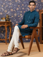 House of Pataudi Ethnic Motifs Embroidered Sequinned Straight Kurta With Churidar | Grocsy