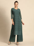 All About You Women Green Ethnic Motifs Embroidered Regular Chikankari Kurta with Palazzos | Grocsy
