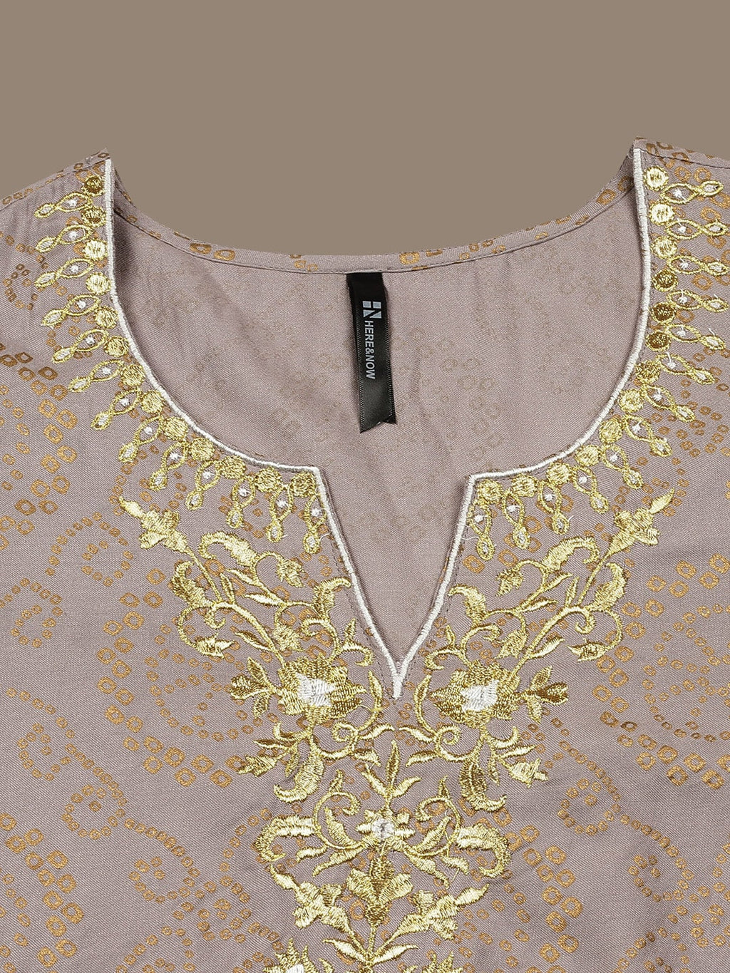 HERE&NOW Embroidered Bandhani Printed Notched Neck Thread Work Anarkali Kurta | Grocsy