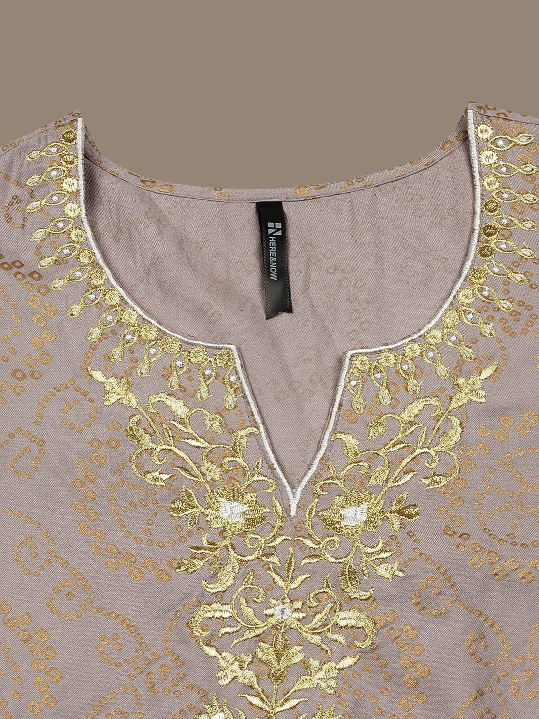 HERE&NOW Embroidered Bandhani Printed Notched Neck Thread Work Anarkali Kurta | Grocsy