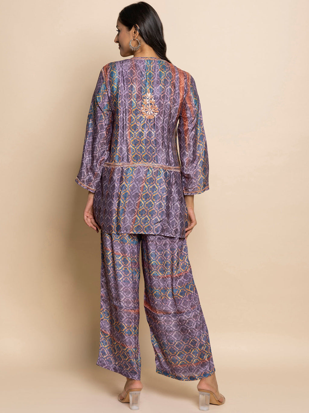HOUSE OF KARI Floral Embroidered Regular Chikankari Straight Kurta with Palazzos | Grocsy