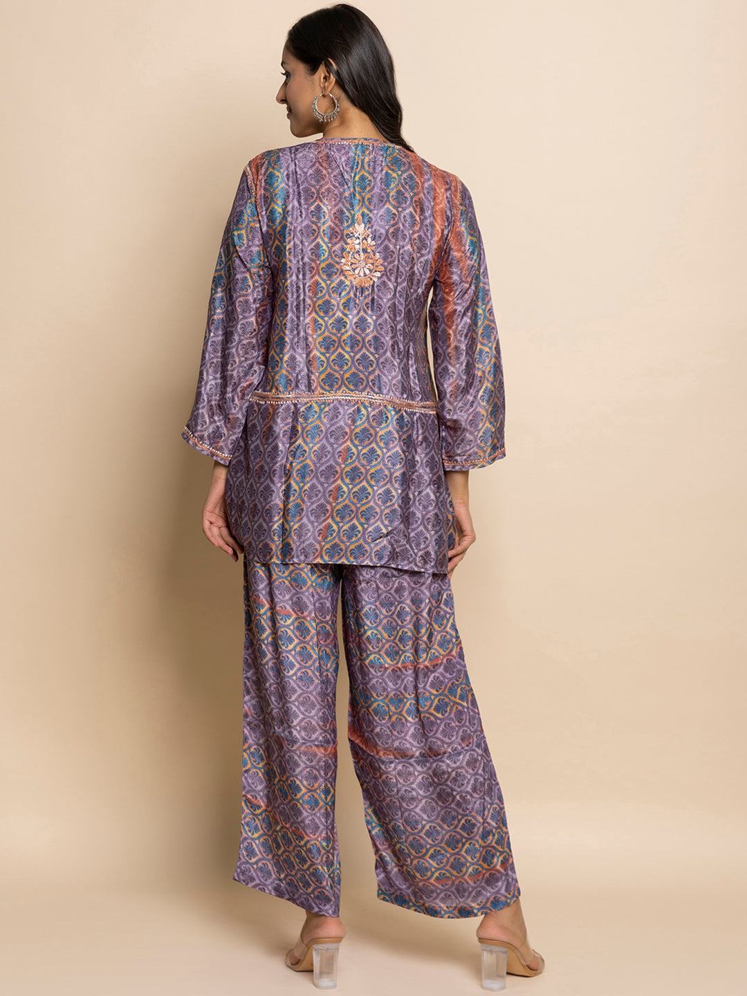 HOUSE OF KARI Floral Embroidered Regular Chikankari Straight Kurta with Palazzos | Grocsy