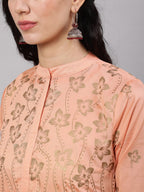 Aks Floral Printed Layered Chanderi Silk A Line Kurta | Grocsy