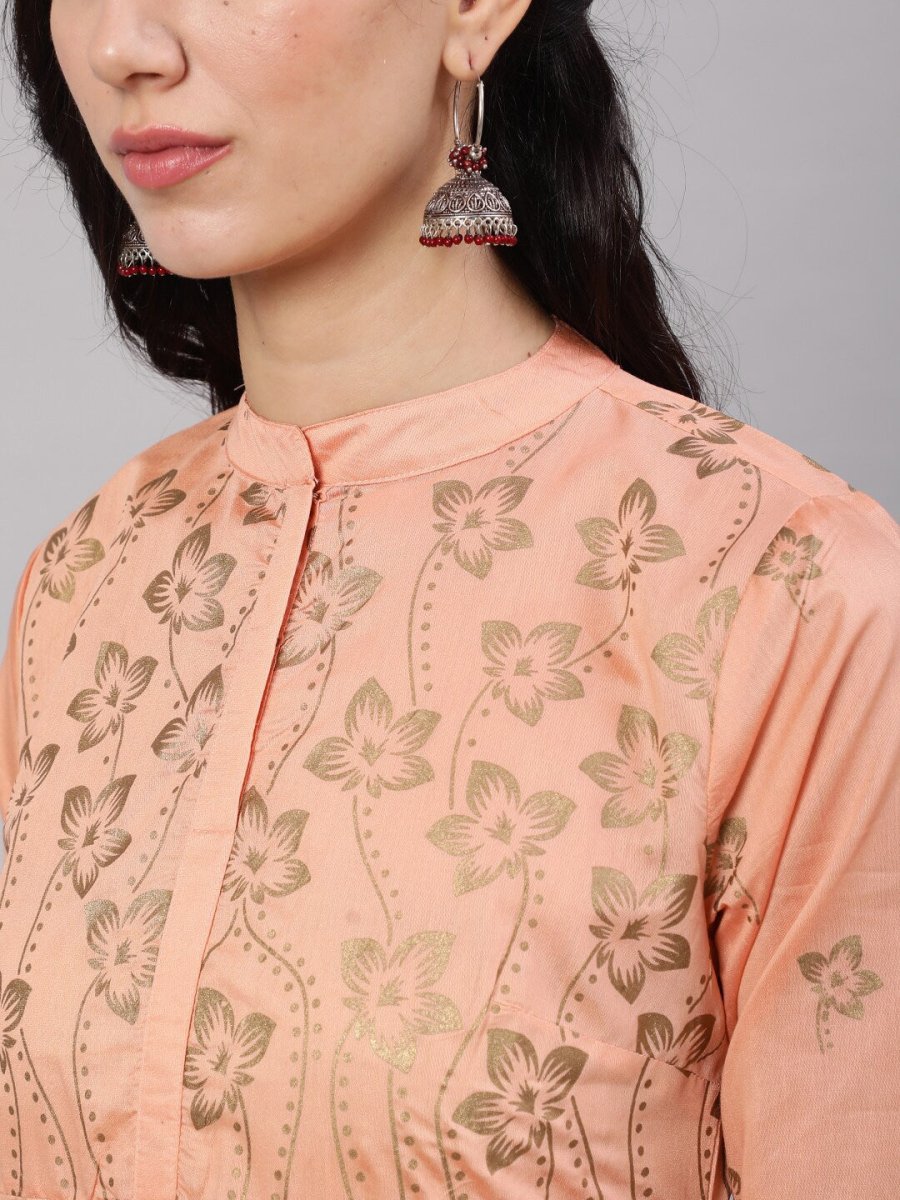 Aks Floral Printed Layered Chanderi Silk A Line Kurta | Grocsy