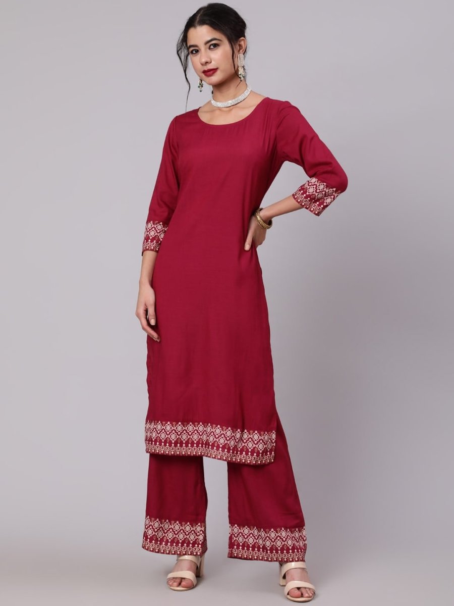Aks Ethnic Motifs Printed Round Neck Kurta with Palazzos | Grocsy