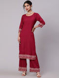 Aks Ethnic Motifs Printed Round Neck Kurta with Palazzos | Grocsy