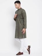 Even Apparels Green Men's Pure Cotton Kurta With Band Collar | Grocsy
