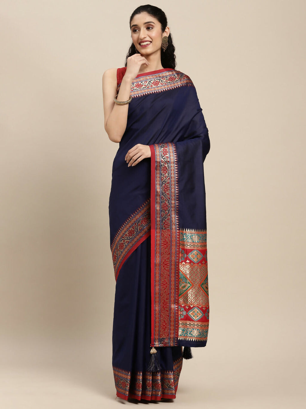 Shree Shyam Fashion Silk Blend Blue Saree | Grocsy
