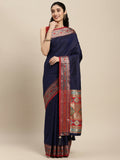 Shree Shyam Fashion Silk Blend Blue Saree | Grocsy