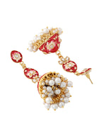 NVR Women Gold-Polished Red Kundan Jhumkas Earrings | Grocsy