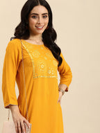 Sangria Women Ethnic Motifs Yoke Design Mirror Work Kurta | Grocsy