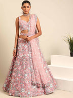 House of Panchhi Pink Net Sequins, Mirror and thread embroidery Lehenga choli & Dupatta | Grocsy