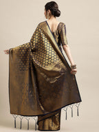 Saree Mall Navy Blue & Gold-Toned Ethnic Motifs Zari Silk Blend Banarasi Saree | Grocsy