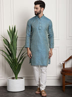 Sojanya Woven Design Mandarin Collar Kurta with Churidar & Nehru Jacket | Grocsy