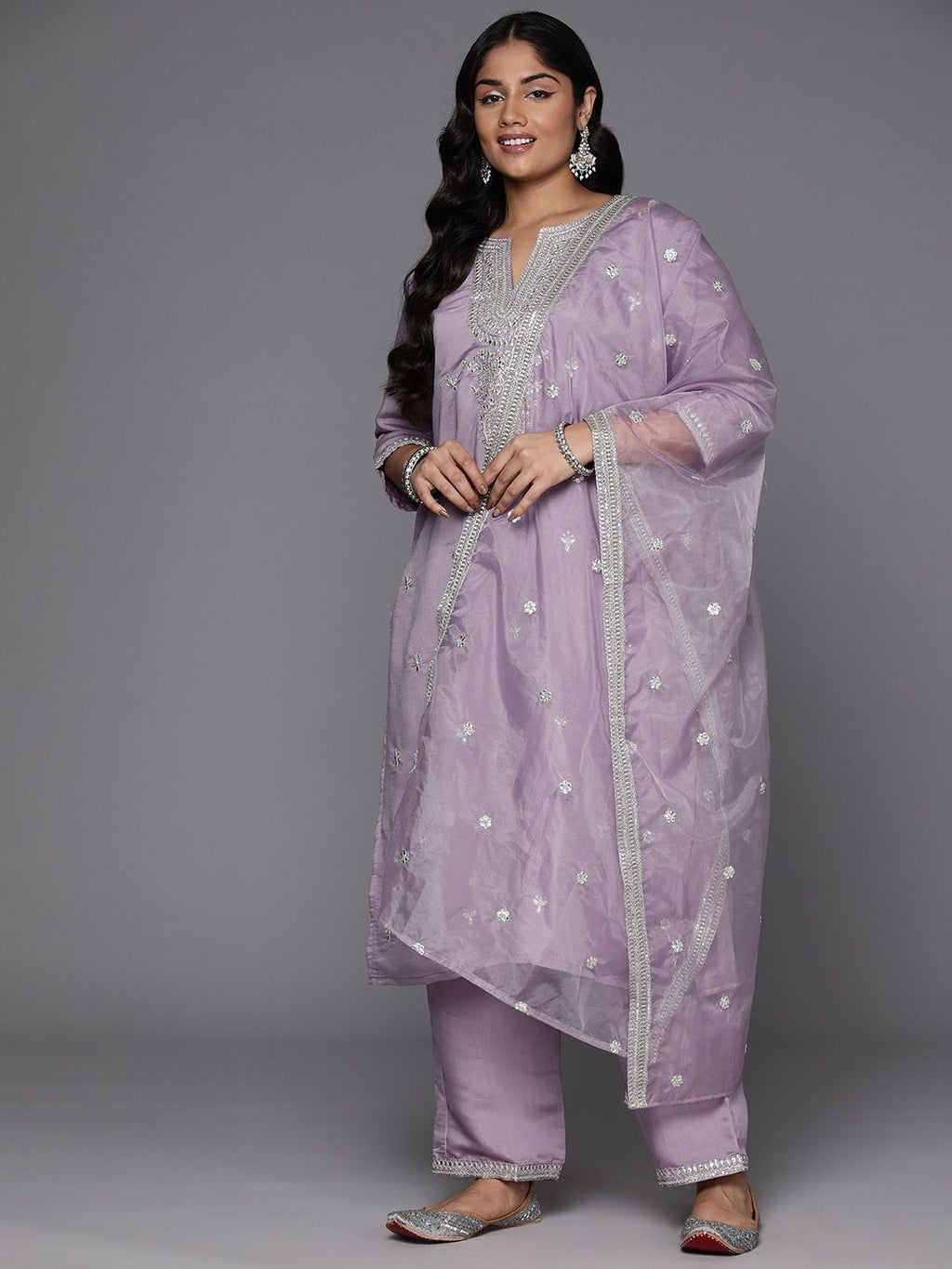 Indo Era Plus Size Embroidered Regular Sequinned Kurta with Trousers & With Dupatta | Grocsy