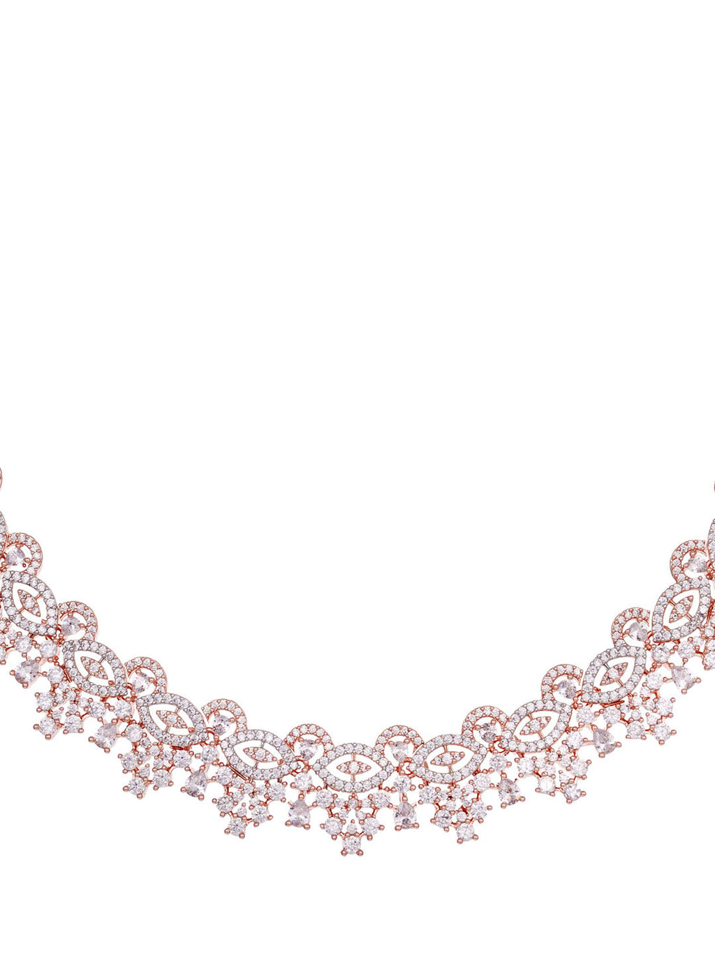 Saraf RS Jewellery Rose Gold-Polished & White AD & CZ-Studded Contemporary Jewellery Set | Grocsy
