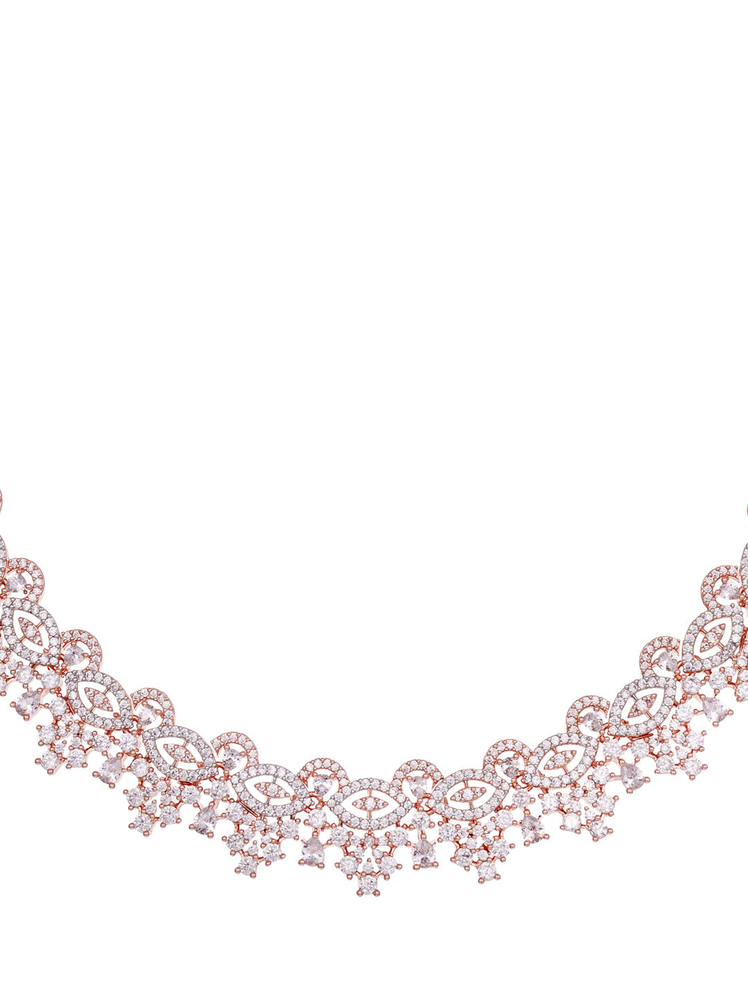 Saraf RS Jewellery Rose Gold-Polished & White AD & CZ-Studded Contemporary Jewellery Set | Grocsy