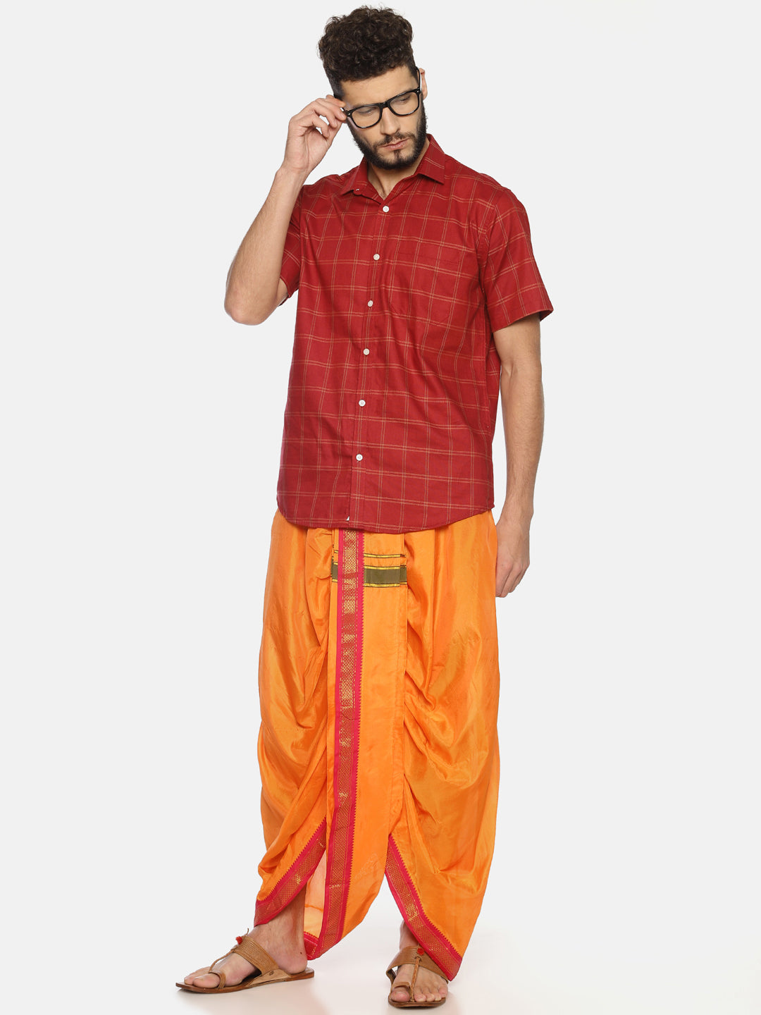 Sethukrishna Men Orange Solid Readymade Dhoti Pant | Grocsy