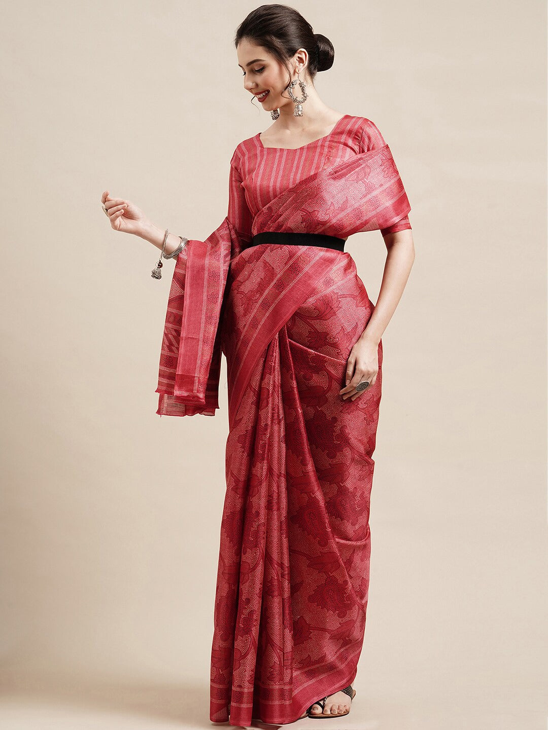 Saree Mall Red & White Ethnic Motifs Art Silk Saree | Grocsy