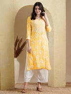 ADA Floral Lucknowi Chikankari Straight Kurta | Grocsy