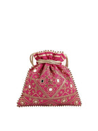 Masq Pink & Gold-Toned Embellished Embroidered Potli Clutch