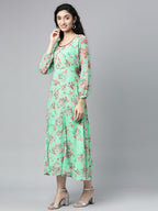 Souchii Sea Green Floral Chiffon Maxi Dress | Grocsy