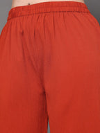 Sztori Plus Size V Neck Regular Silk Crepe Straight Kurta with Trousers | Grocsy