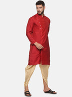 Sethukrishna Men Maroon Angrakha Kurta with Dhoti Pants | Grocsy