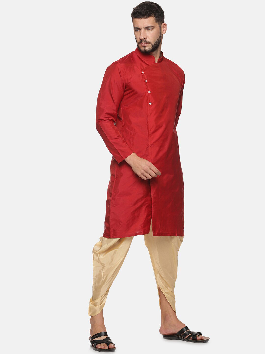 Sethukrishna Men Maroon Angrakha Kurta with Dhoti Pants | Grocsy